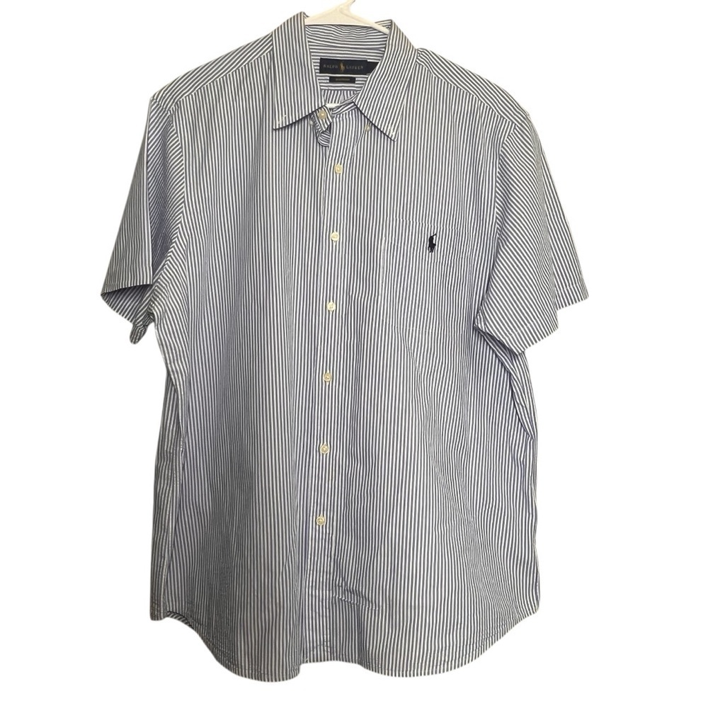 Ralph Lauren Shirt Mens Size XL Blue Seersucker Short Sleeve Button Up Pony Logo